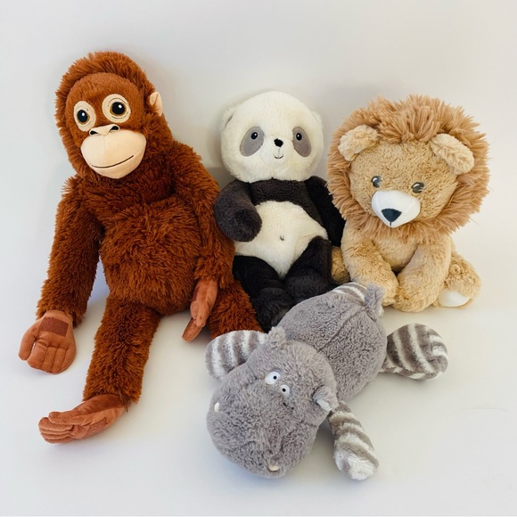Other - EUC Set of FOUR Wild Stuffed Animals, Orangutan Monkey, Hippo, Panda, Lion Toys